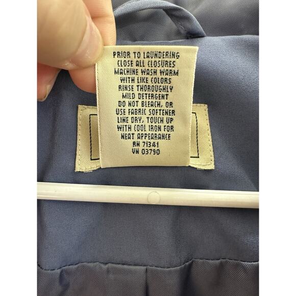 L.L. Bean Womens Jacket Size Petite Large Dark Blue Zip Up Hooded Trench Coat - Picture 6 of 12